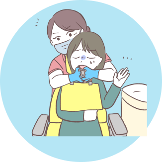 歯の型どりで苦痛を感じる女性イラスト